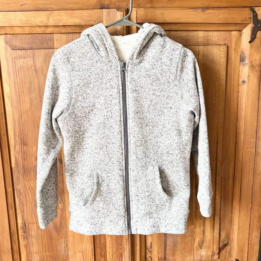 Old Navy Heather Gray Knit Sherpa Lined Full Zip Hooded Jacket Size Youth 14